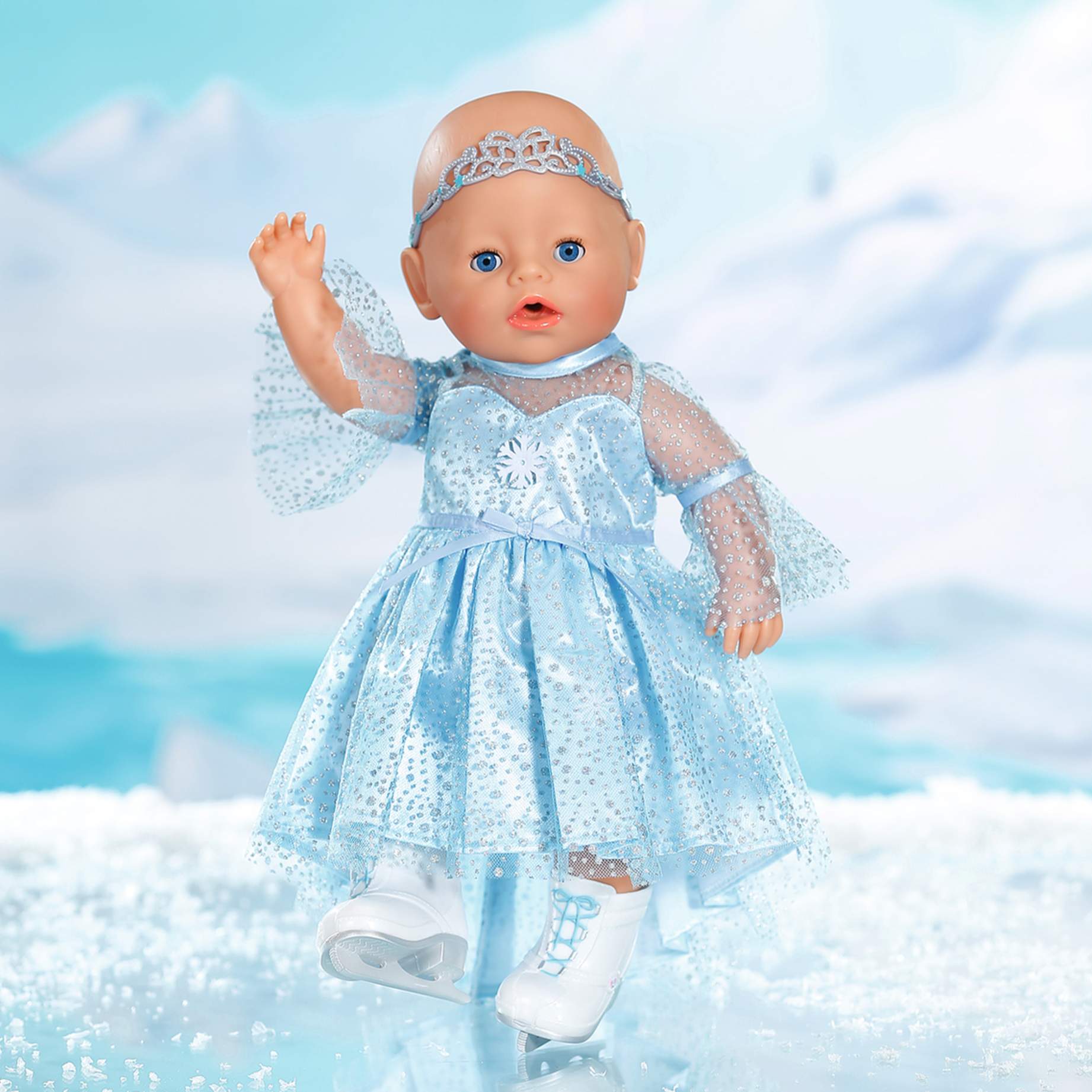 Zapf Creation BABY born Princess On Ice Outfit Set for 43cm Dolls, Includes Princess Dress, Tiara and Ice Skates