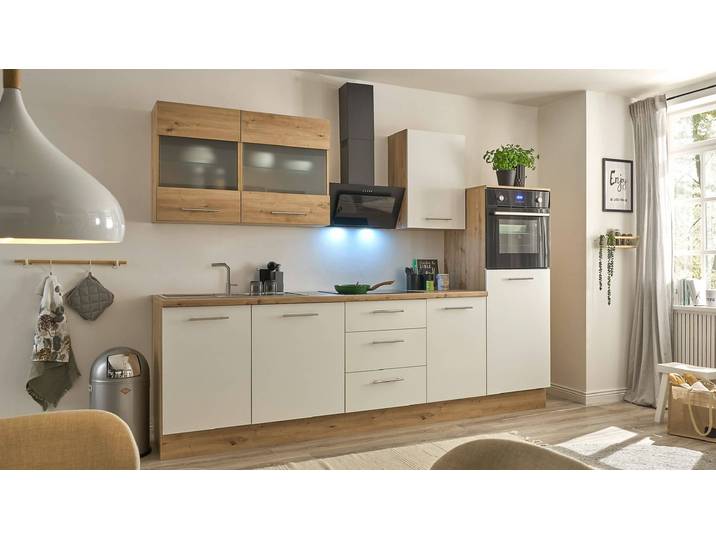 Küchenzeile - weiß - Artisan Eiche - 280 cm - inkl. Elektrogeräten - ISOLA