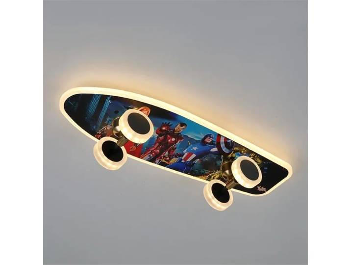 Plafonnier de planche à roulettes avec télécommande pour enfants, lampe montée à intensité variable, luminaires créatifs, chambre d'enfant, salon