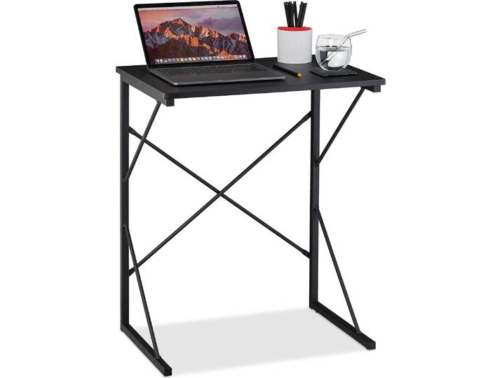 Relaxdays Schreibtisch klein, HxBxT 75 x 60 x 40 cm, kompakter Computertisch, Laptop Arbeitstisch, MDF & Metall, schwarz