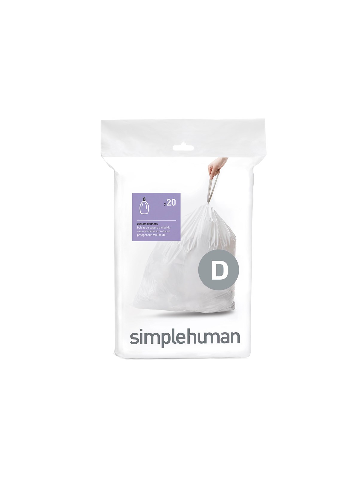 Simplehuman Code D maßgeschneiderte Müllbeutel, Packung mit 20, weiß
