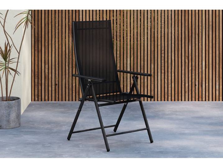 2er Set Gartenstuhl Miro - klappbarer Stuhl in Beige oder Schwarz aus Stahl und Textilene - Schwarz - Luxusbetten24