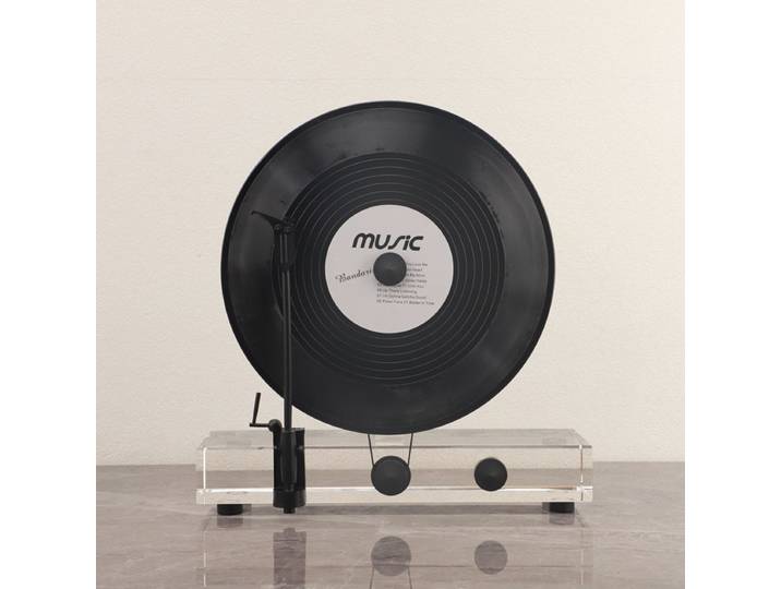 Tourne-disque en vinyle vertical simulé, machine statique en cristal métallique, ornement de modèle de décoration, accessoires de décoration pour la maison