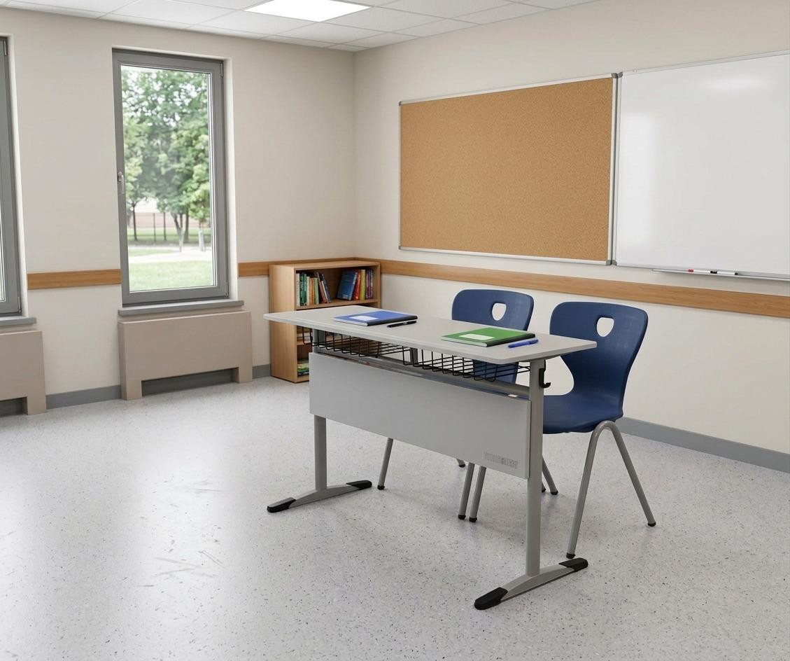 JVmoebel Schoolset met ergonomische grijze schoolset, blauwe schooltafel en stoel met dubbele zitplaats