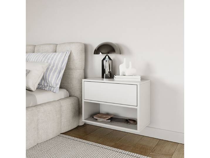 Hänge-Nachtkommode Framme mit Fach 50 x 40 x 36cm Weiß/Weiß