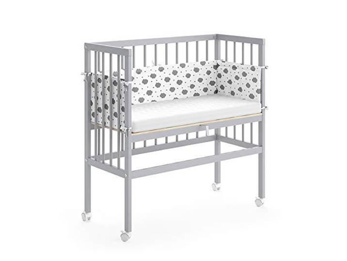 VitaliSpa Beistellbett Sophie, Grau, 94 x 42.5 cm 1 Seitenschiene, höhenverstellbar mit Rollen zur einfachen Positionierung