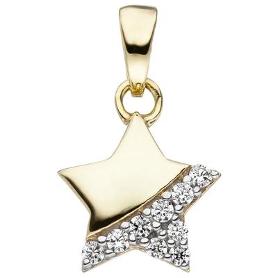 Sternanhänger JOBO "Anhänger Goldanhänger Stern 11 mm", gold (gelbgold 375), Schmuckanhänger, Mädchen, Gelbgold 375, 375 Gold mit 9 Zirkonia