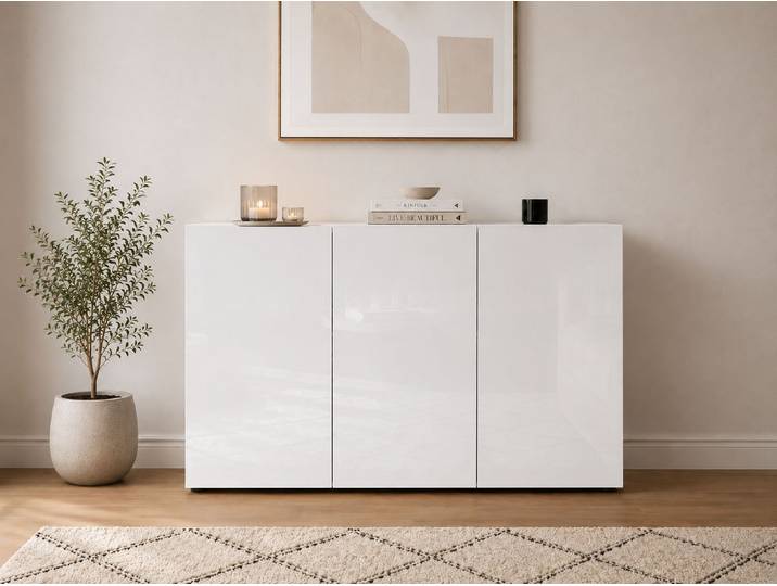 Sideboard HOME AFFAIRE MISTER, Sideboard,Kommode, Anrichte, mit 4 geräumigen Fächern , weiss (weiß), B:135cm H:80cm T:38cm, Sideboards, Sideboard, Kommode, komplett Hochglanz lackiert, Breite 135cm