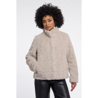 Kurzjacke RINO & PELLE "KION", Damen, Gr. 38, beige (birch), Web, Obermaterial: 100% Polyester. Futter: 100% Polyester, gerade hüftlang, Rundhals, Jacken Kurzjacke, in Fell-Optik
