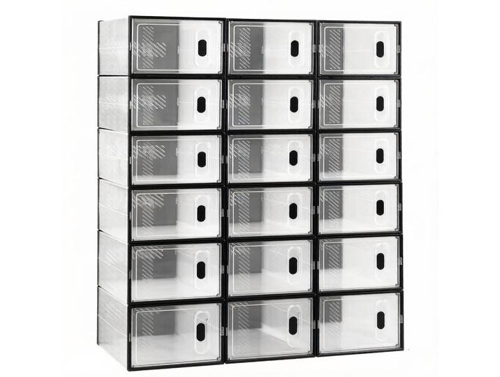 ComfortXL Schuhboxen De-38057 25/35,5/18,5 cm 18er-Set stapelbar transparent, Schwarz, Kunststoff, 75x111.5x35.5 cm, Garderobe, Schuhaufbewahrung, Schuhregale