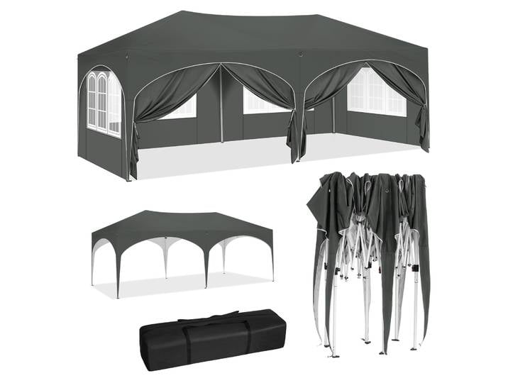 WOLTU Tonnelle de jardin pliable 3x6m avec 6 parois latérales, hauteur réglable, imperméable, protection UV, tente de réception avec sac de transport