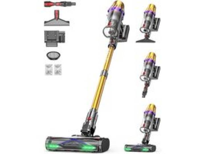 Aspirateur Balai Sans Fil 2 Batteries 600W/50Kpa/130Min Tuyau Extensible Brosse Canapé Parfumé Mode Auto Sols Tapis Animaux
