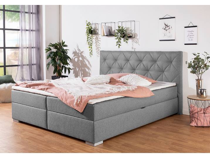 Boxspringbett, Polyester, Grau, 180×200 cm, Mit Bettkasten, Modern, Inosign