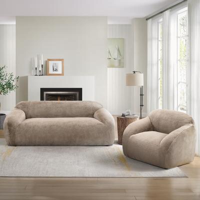 Roundhill Furniture Adell Polar Bear 2-Piece Living Room Set, Sofa and Swivel Chair