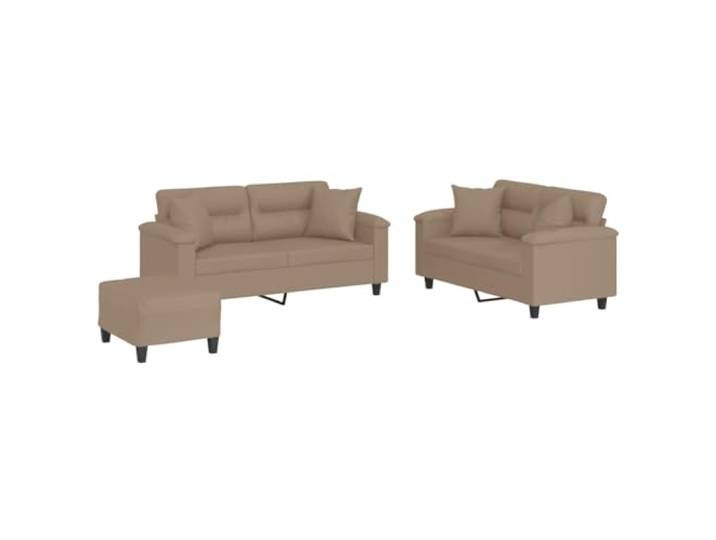Coespram 3-tlg. Sofagarnitur mit Hocker und Kissen, Kunstleder Braun Elegante Polsterecke fürs Wohnzimmer mit pflegeleichter Oberfläche, Ottomane und dick wattierten Rückenkissen.