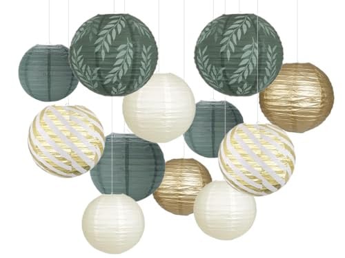 Hitopin Ronde Papieren Lantaarns, 12 stuks, Saliegroen, Decoratie voor Bruiloften en Verjaardagen