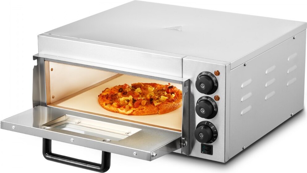 Kommerzieller Pizzaofen - Elektrischer Edelstahl Backofen 356mm - 3 Drehknöpfe - für Restaurant und Gastronomie