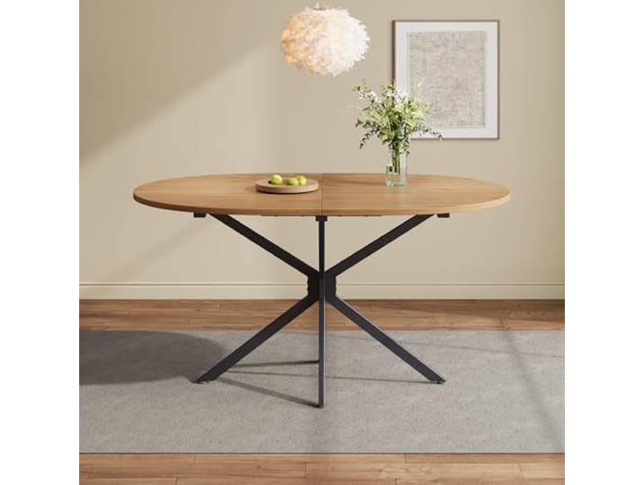 ModernLuxe Ovaler Esstisch 120 x 80 cm, Stabiler Holztisch mit Metallbeinen, moderner Esstisch, MDF-Tischplatte in Naturfarbe, Elegantes Kreuzgestell, Esszimmertisch für Küche & Wohnzimmer