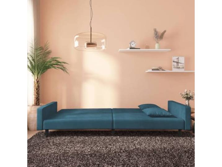 KTHLBRH 2-Sitzer-Sofa mit 2 Kissen, Samt, Blau Holzgestell, Schaumstoff, umwandelbar, 110 kg pro Sitzplatz, für Wohnzimmer
