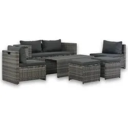 vidaXL 6-tlg. Garten-Lounge-Set mit Polstern Poly Rattan Grau