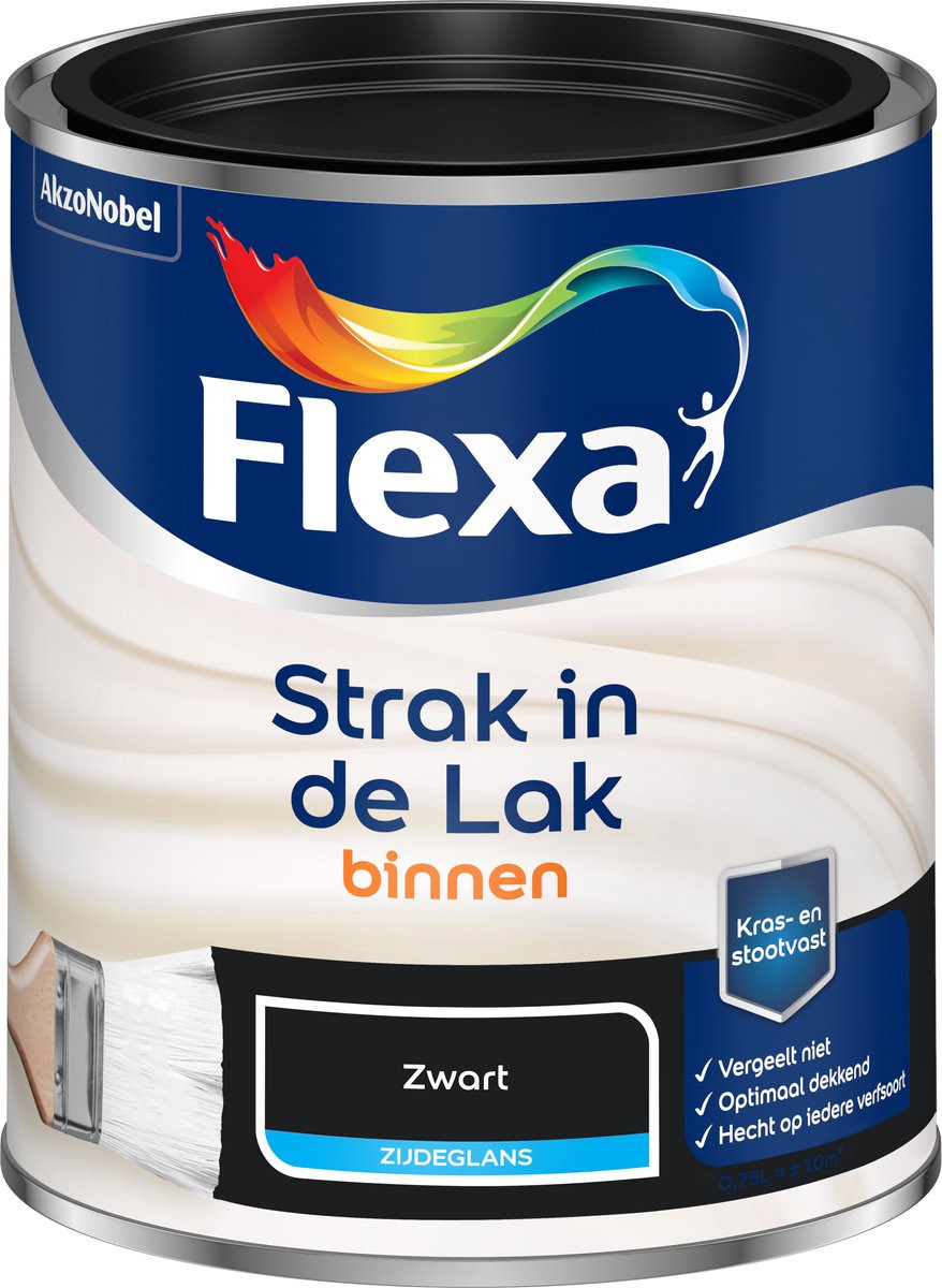 Flexa Strak In De Lak Binnenlak Zijdeglans Zwart 750 ml