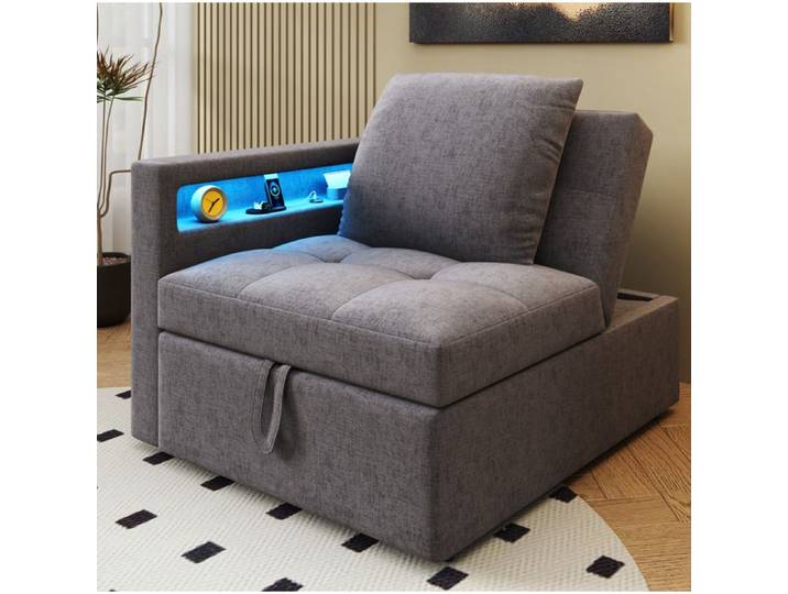 Canape lit SENVIRO 1 place convertible assise modulable 177x68x65cm gris fonce