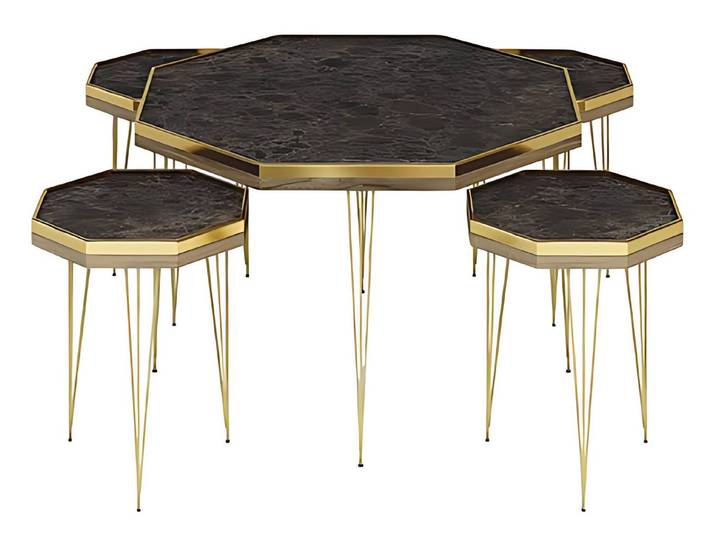 Xlmoebel Satztisch Modernes Wohnzimmer-Set in Schwarz mit MDF und Edelstahl (Set), Made in Europa