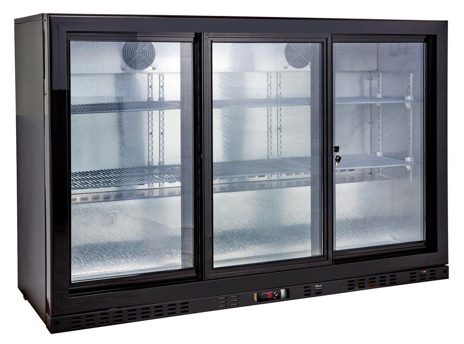 GastroHero Barkühlschrank ECO 350 schwarz 338 Liter Getränkekühlschrank Schiebetüren LED unterbaufähig Umluft