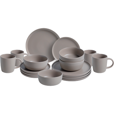 Kombiservice VAN WELL "Geschirr-Set Grigio, 16-teilig", grau (taupe), 16 Stk., Steingut, Geschirr-Sets, Kombiservice, rund, taupe, spülmaschinen- und mikrowellengeeignet