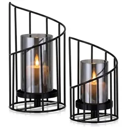 Relaxdays Windlicht mit Metallgestell im 2er Set Schwarz,Transparent
