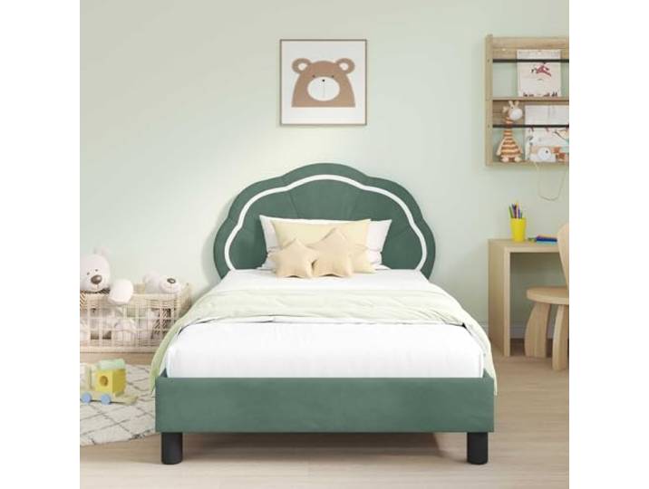 KTHLBRH Bettgestell für Kinder, 80 x 200 cm, Meeresgrün Technisches Holz, Samtbezug, modernes Design, mit Kopfteil