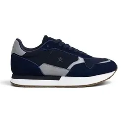Hackett London für Herren. HMS200125 Vector Device Wildleder-Sneaker marineblau (43), Wohnung, Spaltleder, Schnürsenkel, Lässig