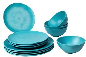 Abode Homewares Organic Coupe Wheat Straw Dinnerware Set - Blue - 12-Piece