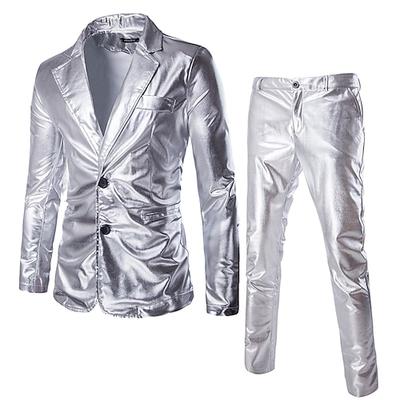Disko 1980er Frühling Herbst Hosen Anzüge Blazer Ansteckkragen Blazer Herren Erwachsene Glänzend Matallic Kostüm Jahrgang Cosplay Party Halloween Klub Schlager Outfit