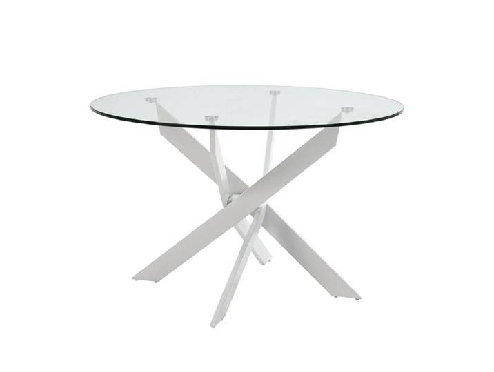 RITHA - Table Ronde 120cm Pieds Métal Blanc et Plateau en Verre