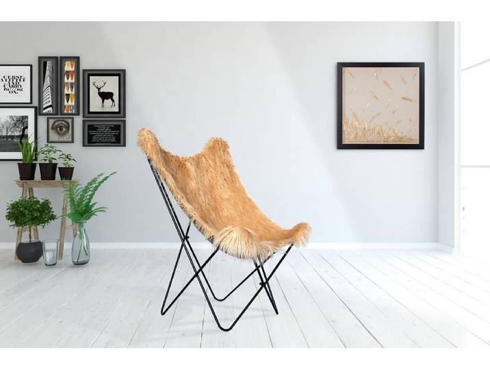Stuhl KAYOOM Schmetterling-Stuhl Lynn 110, weicher Bezug aus Kunstfell , braun (braun, beige), B:71cm H:104cm T:75cm, Metall, Kunstfell, Stühle, Stuhl, weicher Bezug aus Kunstfell, teilweise handgefertigt