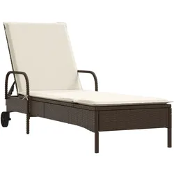 vidaXL Sonnenliege mit Rollen und Auflage Braun Poly Rattan