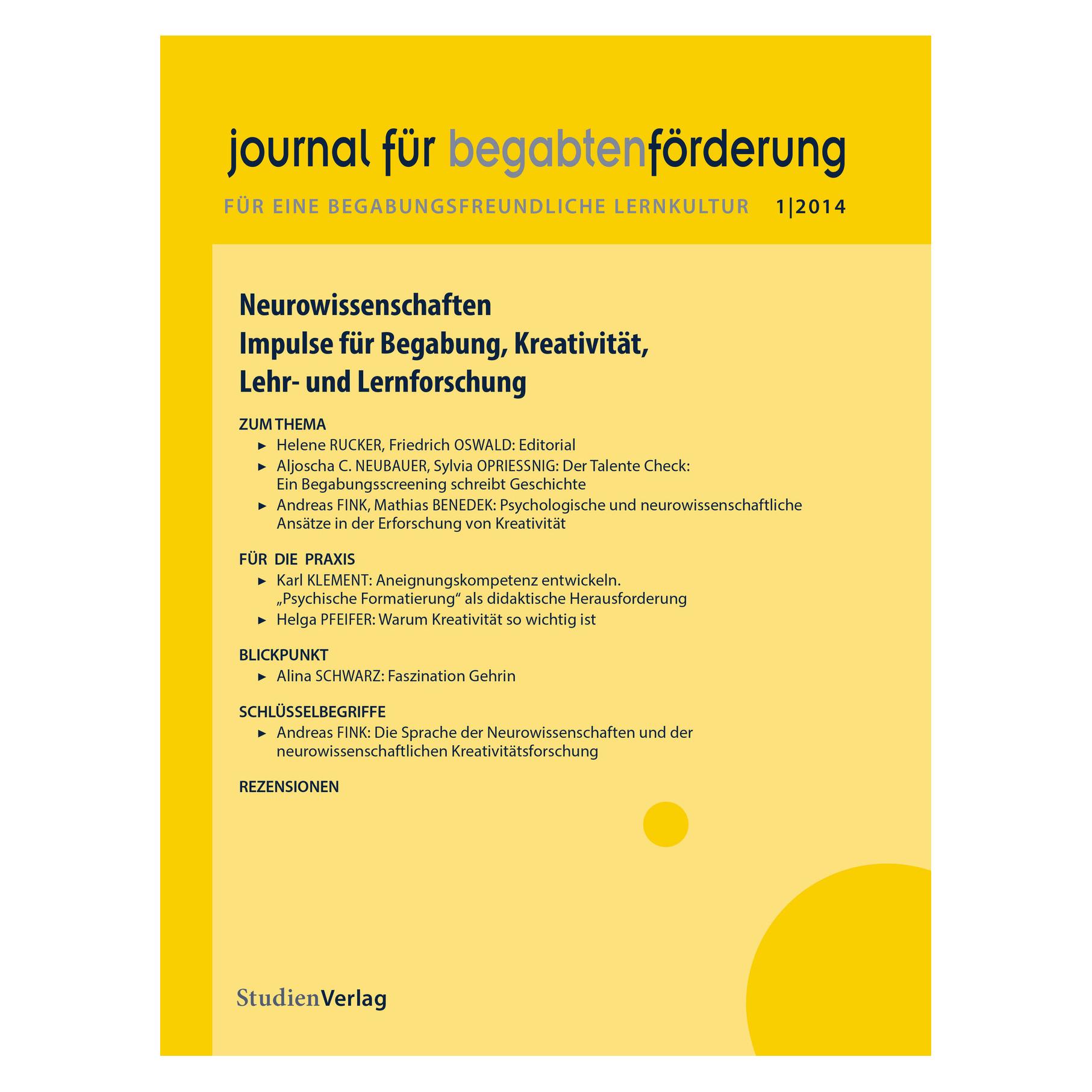 Studienverlag journal für begabtenförderung 1/2014 (Deutsch, Softcover) (56176099)