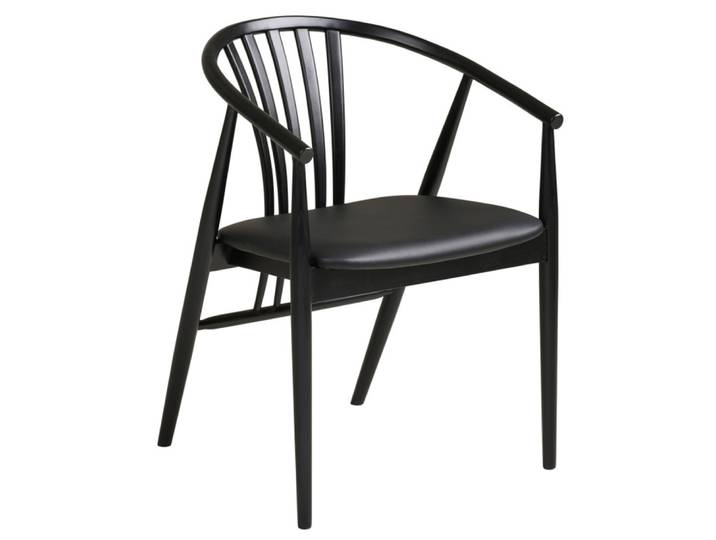 Fauteuil de table en bois massif noir et pu noir