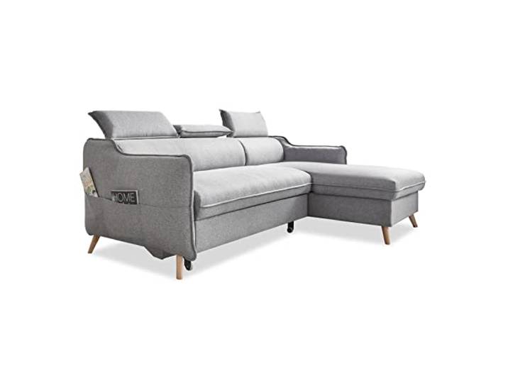 MIUFORM Ecksofa mit Bettfunktion und Bettkasten Kopfstütze Sweet Harmony Ecksofa Wohnschlandschaft Schlafcouch (Hellgrau, Rechts ausgerichtet)