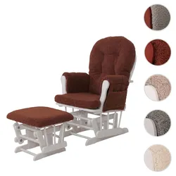 Relaxsessel HWC-C76, Schaukelstuhl Sessel Schwingstuhl + Hocker Stoff Bouclé 480g/m2 ~ rostbraun Gestell weiß