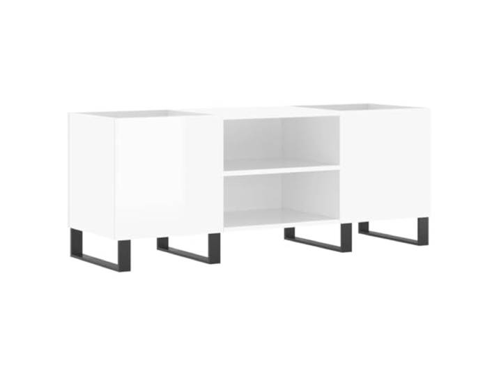 HKQWPBF Plattenschrank Hochglanz-Weiß 121x38x48 cm Holzwerkstoff Schallplatten Aufbewahrung, LP Regal, Vinylschrank, Eisenbeine, industrielle Note, Wohnzimmer, Plattenspieler Ablage