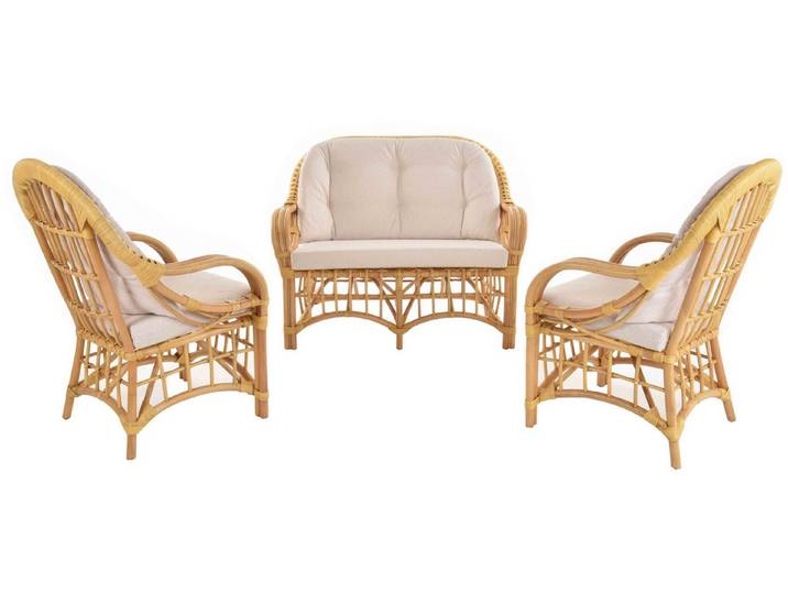 Krines Home Sitzgruppe Set/3 Rattan Henry Rattanset Wintergarten Garnitur Rattanmöbel Set, (3-tlg., 2x Sessel, 1x Zweisitzersofa), Sitzgruppe Wintergartenset