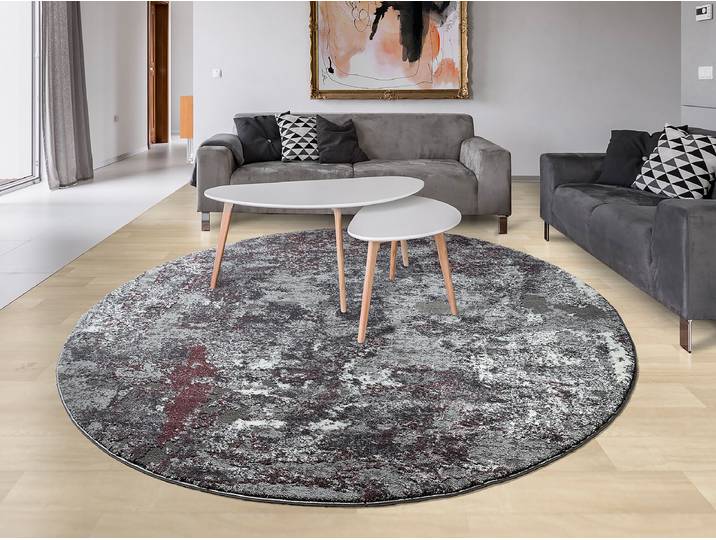 Tapis à poils courts Echo Stream rond Mauve/Gris/Violet gris Ø 200cm Tissu mélangé