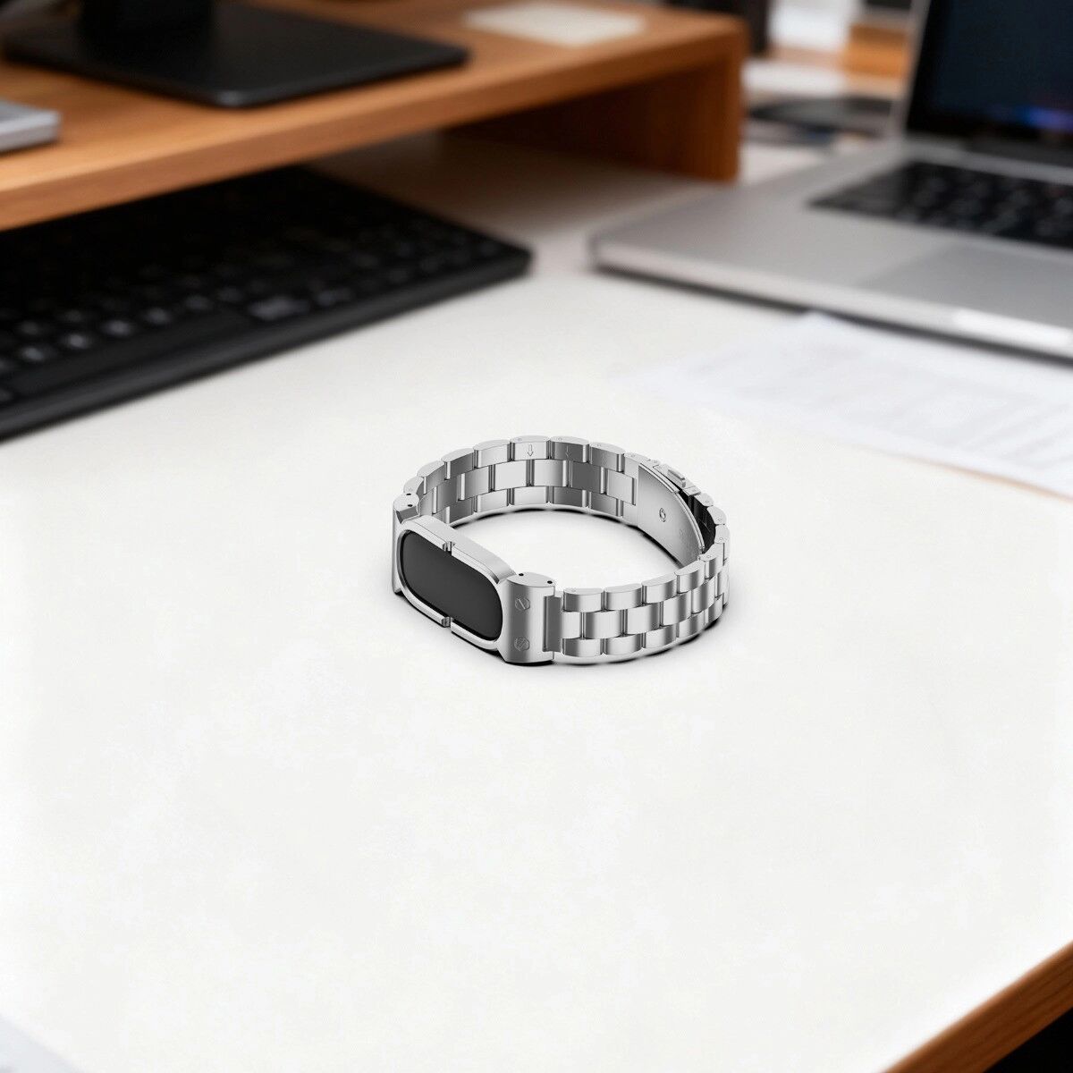 INF Magnetisches Edelstahl-Armband mit Drei-Perlen, kompatibel mit Fitbit Air – Silber