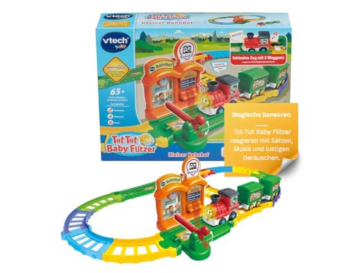 VTech TUT TUT Baby Flitzer Bunter Bahnhof - Spielset mit Zug & 2 Waggons
