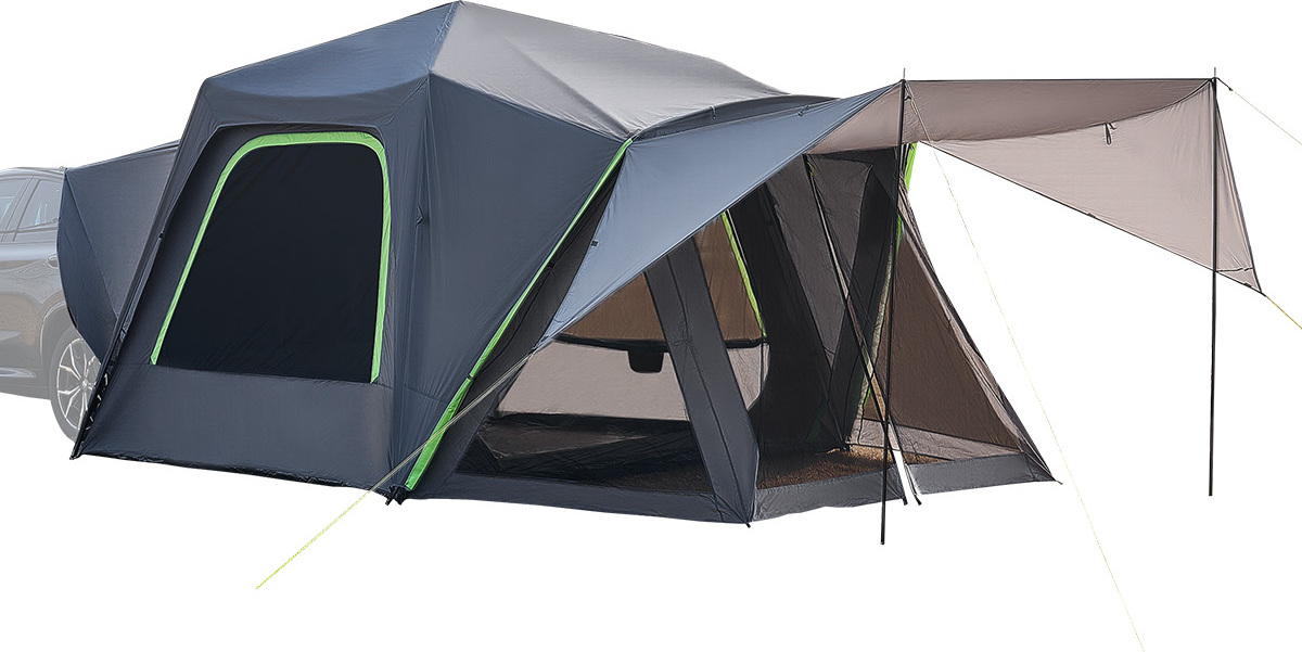 VEVOR SUV Zelt für Camping, 2,4 m L x 2,4 m B, wasserdichtes PU2000mm geräumiges Doppel-Layer-Design für 5-8 Personen, SUV Campingzelt mit Netzfenstern, inklusive Regenplane & Aufbewahrungstasche, für Outdoor-Aktivitäten, Hinten montierte Version-b, 10x10 ft
