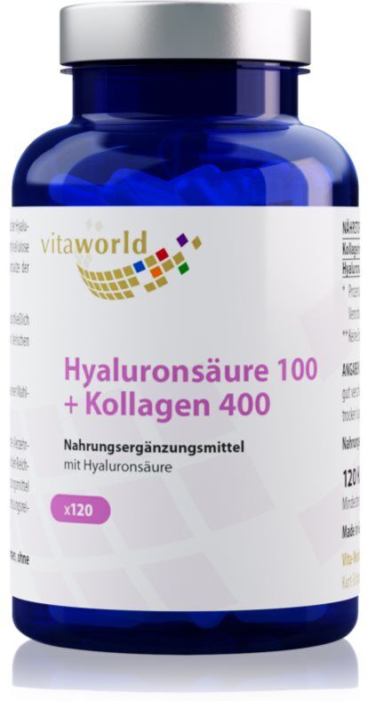 Vita World Hyaluronsäure 100 + kollagen 400 Nahrungsergänzungsmittel für Ihr Wohlbefinden 120 Kapseln