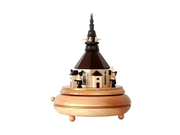 Rudolphs Schatzkiste Spieldose mit Seiffener Kirche Höhe=23cm NEU Spieluhr Spielwerk Schnee Figur Seiffen Erzgebirge Holz Dekoration Weihnachten Holzdose