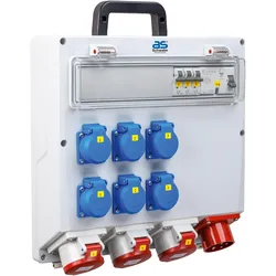 As - Schwabe, Baustromverteiler, Wandverteiler mit Anbaustecker (9x, CEE 16/5, CEE 7/3)